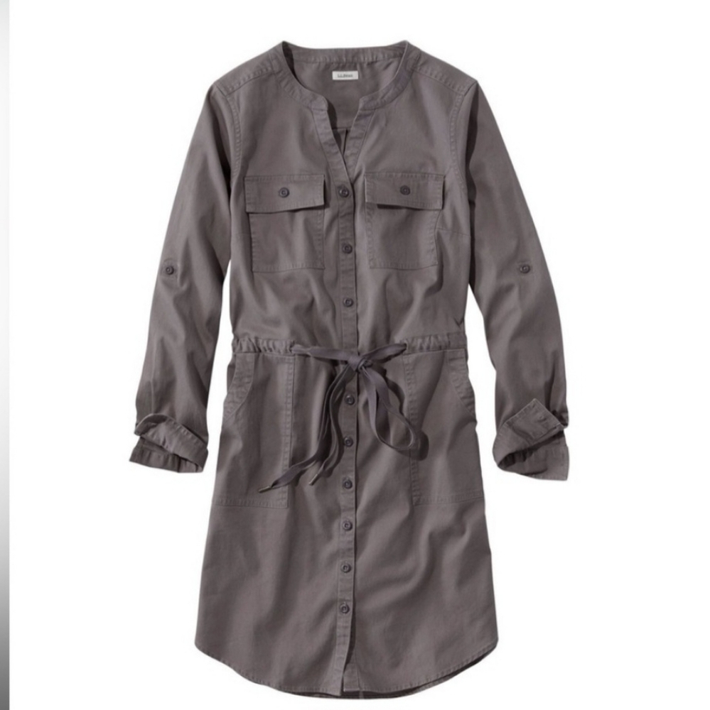 NWT LL Bean Comfort Cotton Tencel Dress Sz M Reg Slate Gray